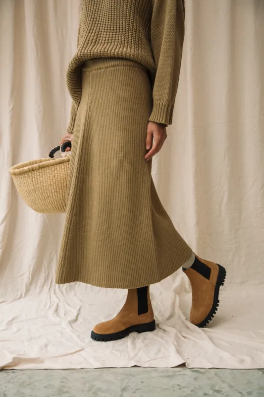 Mio Organic Cotton Knitted Skirt in Sand sold by Beaumont Organic