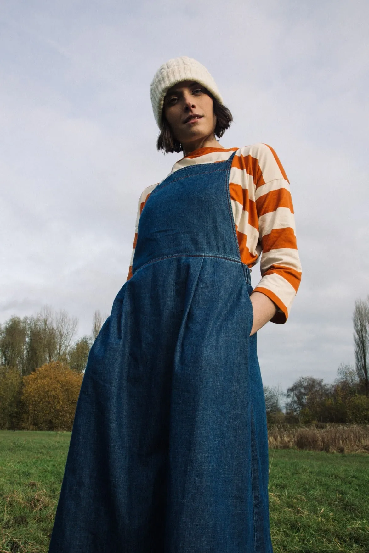 Katana-Leigh Organic Cotton Denim Pinafore Dress in Mid Blue sold by Beaumont Organic product image thumbnail 2
