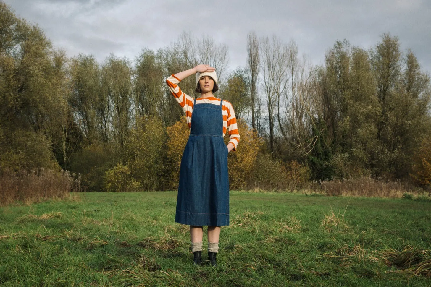 Katana-Leigh Organic Cotton Denim Pinafore Dress in Mid Blue sold by Beaumont Organic product image thumbnail 4