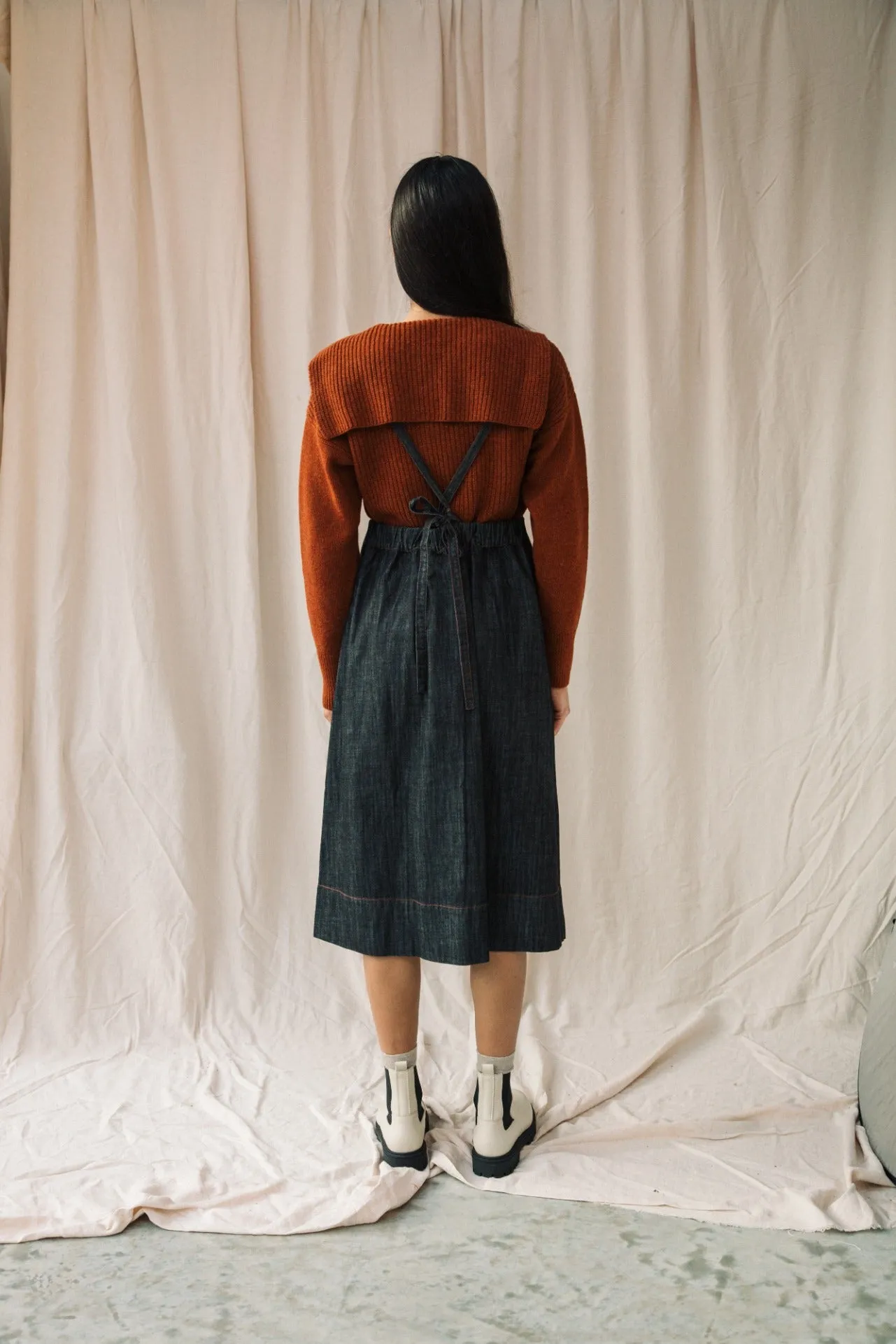 Katana-Leigh Organic Cotton Denim Pinafore Dress in Black sold by Beaumont Organic product image thumbnail 5