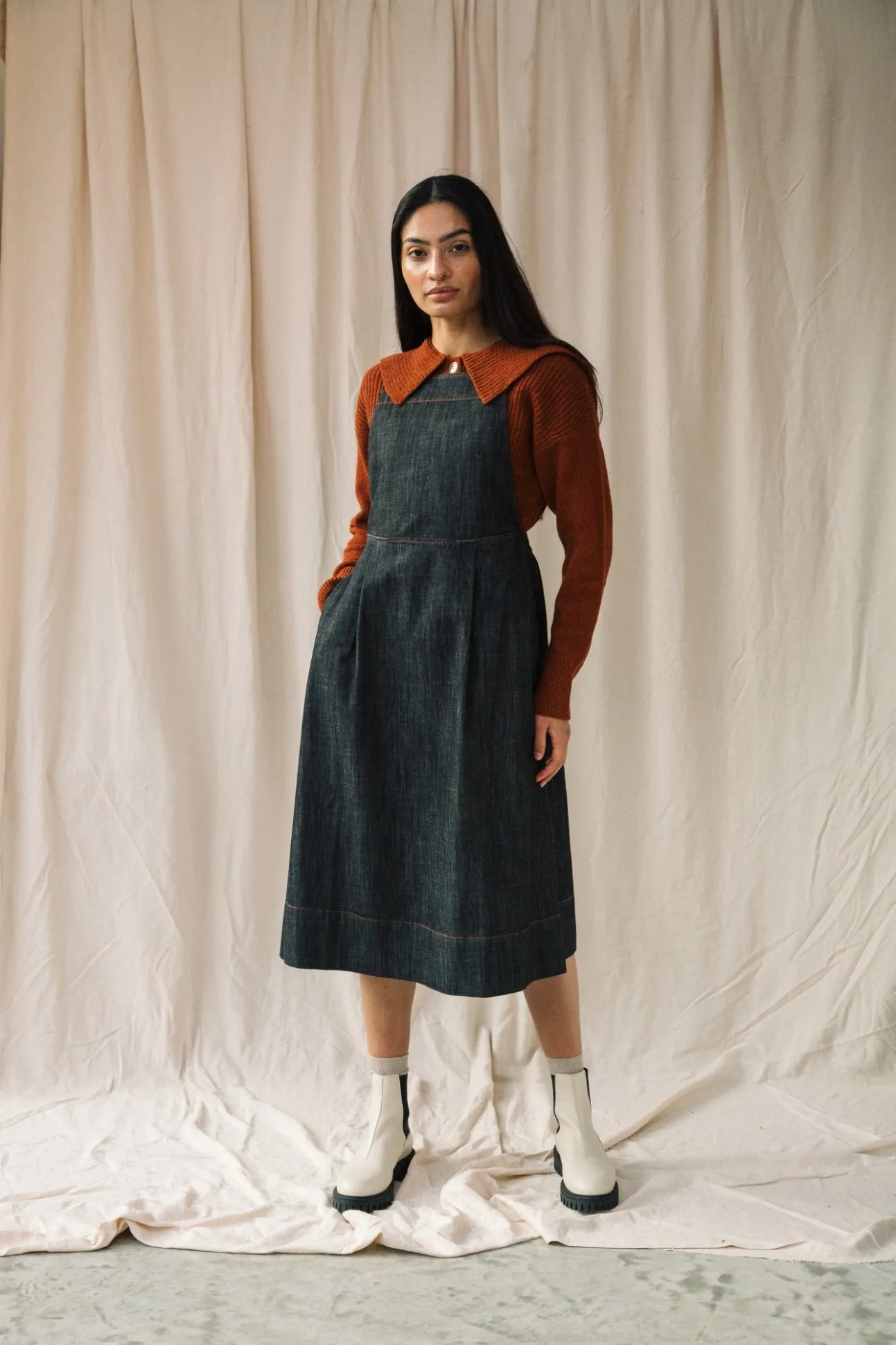 Katana-Leigh Organic Cotton Denim Pinafore Dress in Black sold by Beaumont Organic product image thumbnail 3