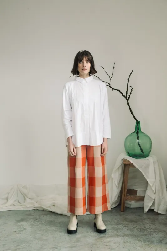 Thorne-Cay Organic Cotton Knitted Check Trouser in Brick and Sand made by Beaumont Organic