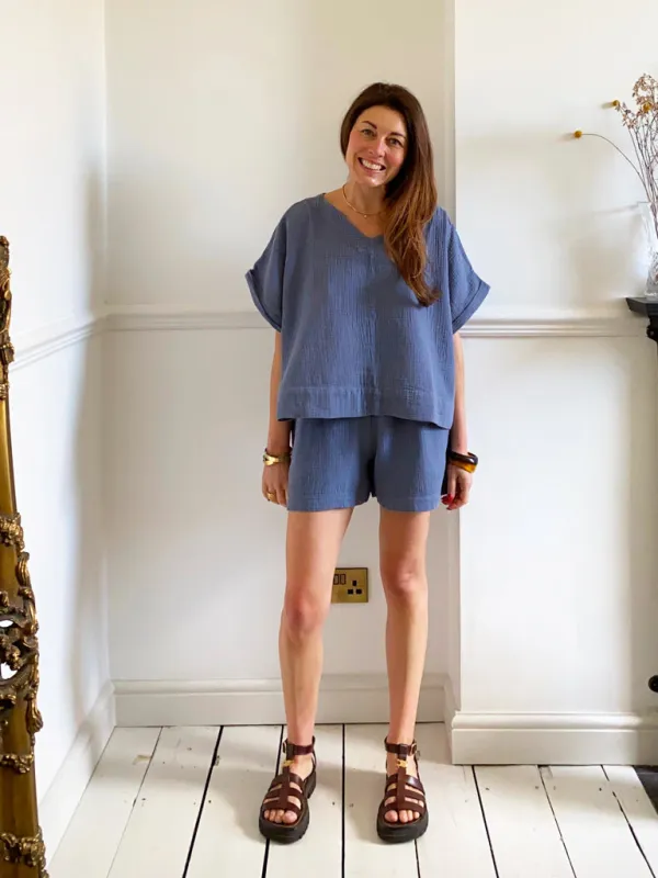 Gilma Organic Cotton Shorts in Pewter by HANNAH BEAUMONT sold by Beaumont Organic