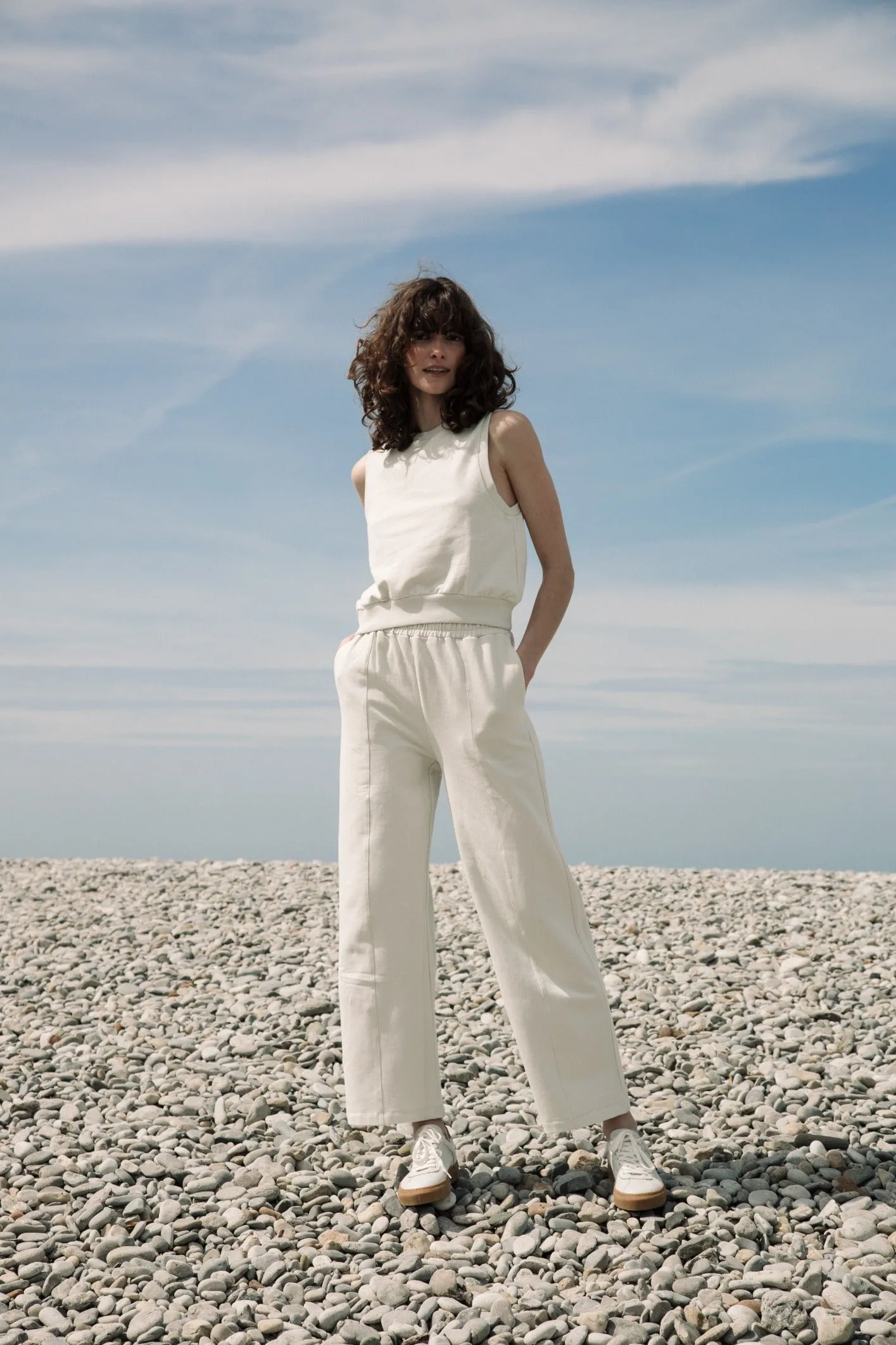 Nerida Organic Cotton Trousers in Stone sold by Beaumont Organic