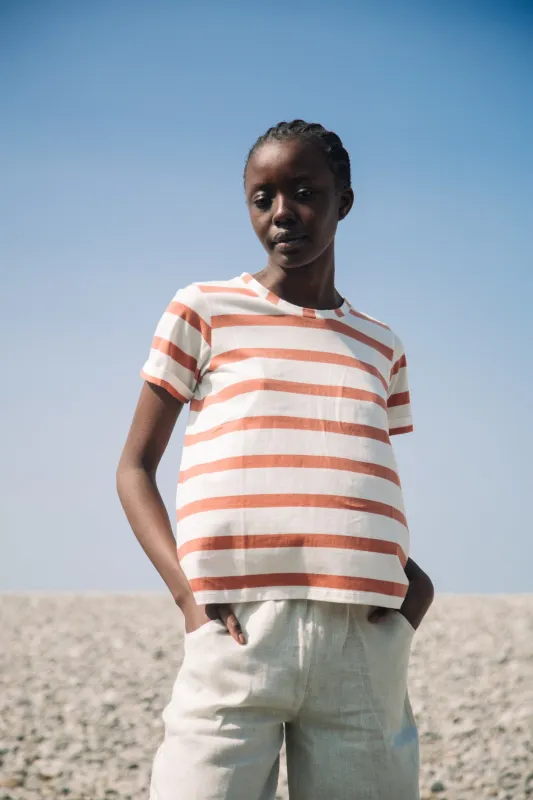 Nori-Sue Organic Cotton Top in Rust and White made by Beaumont Organic