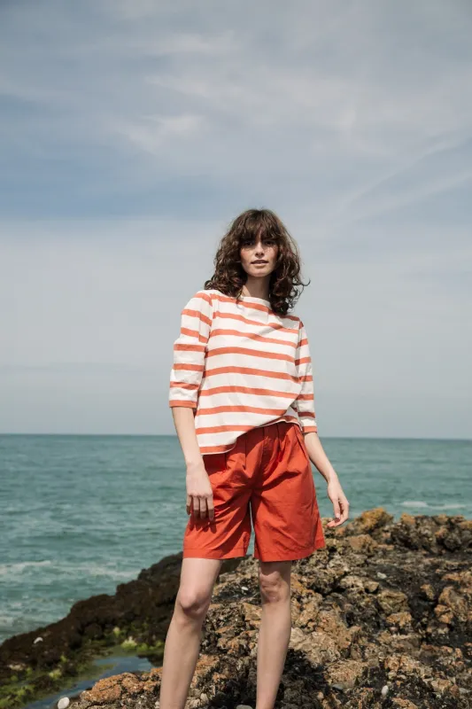 Hama-Sue Organic Cotton Top in Rust and White made by Beaumont Organic