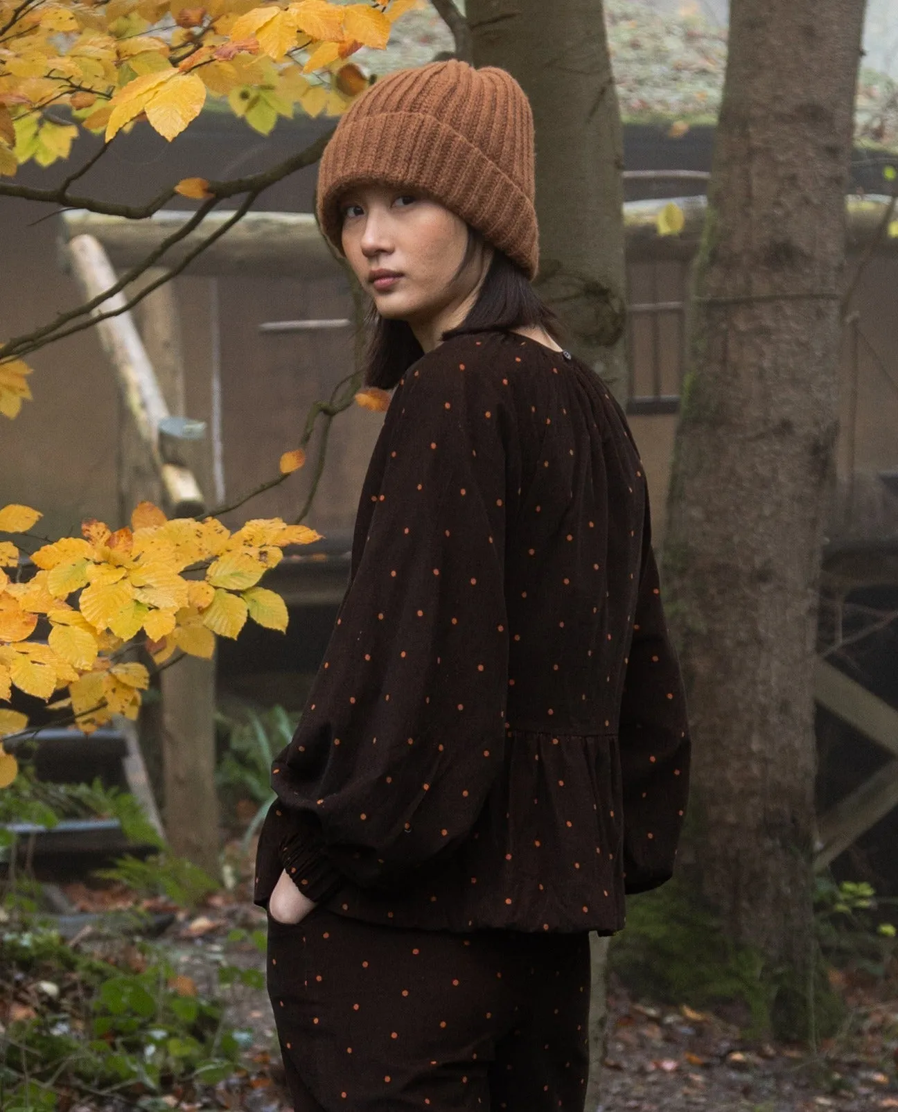 Heidi-Paige Printed Cord Blouse in Brown and Tan Polka Dot sold by Beaumont Organic product image thumbnail 2