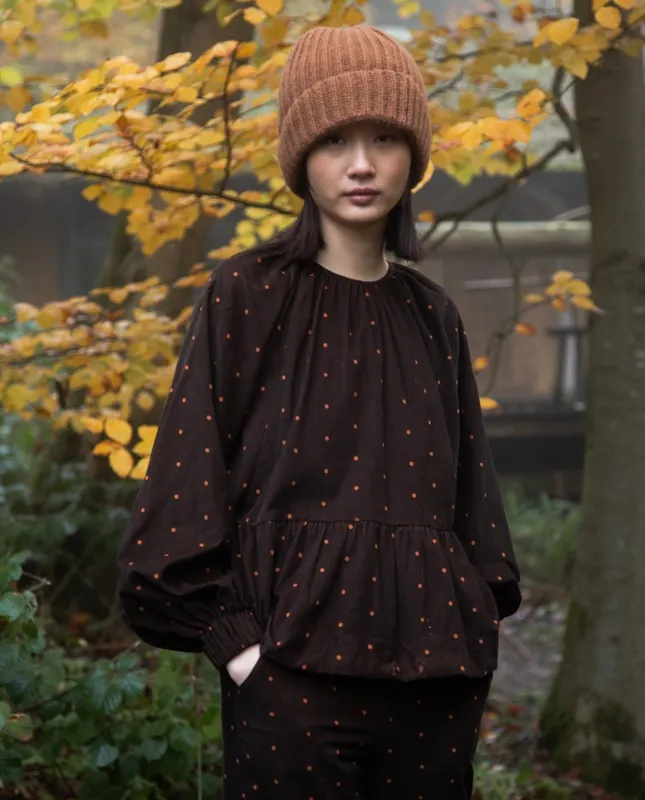 Heidi-Paige Printed Cord Blouse in Brown and Tan Polka Dot made by Beaumont Organic