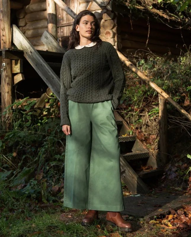 Danya Organic Cotton Twill Trouser in Washed Olive sold by Beaumont Organic