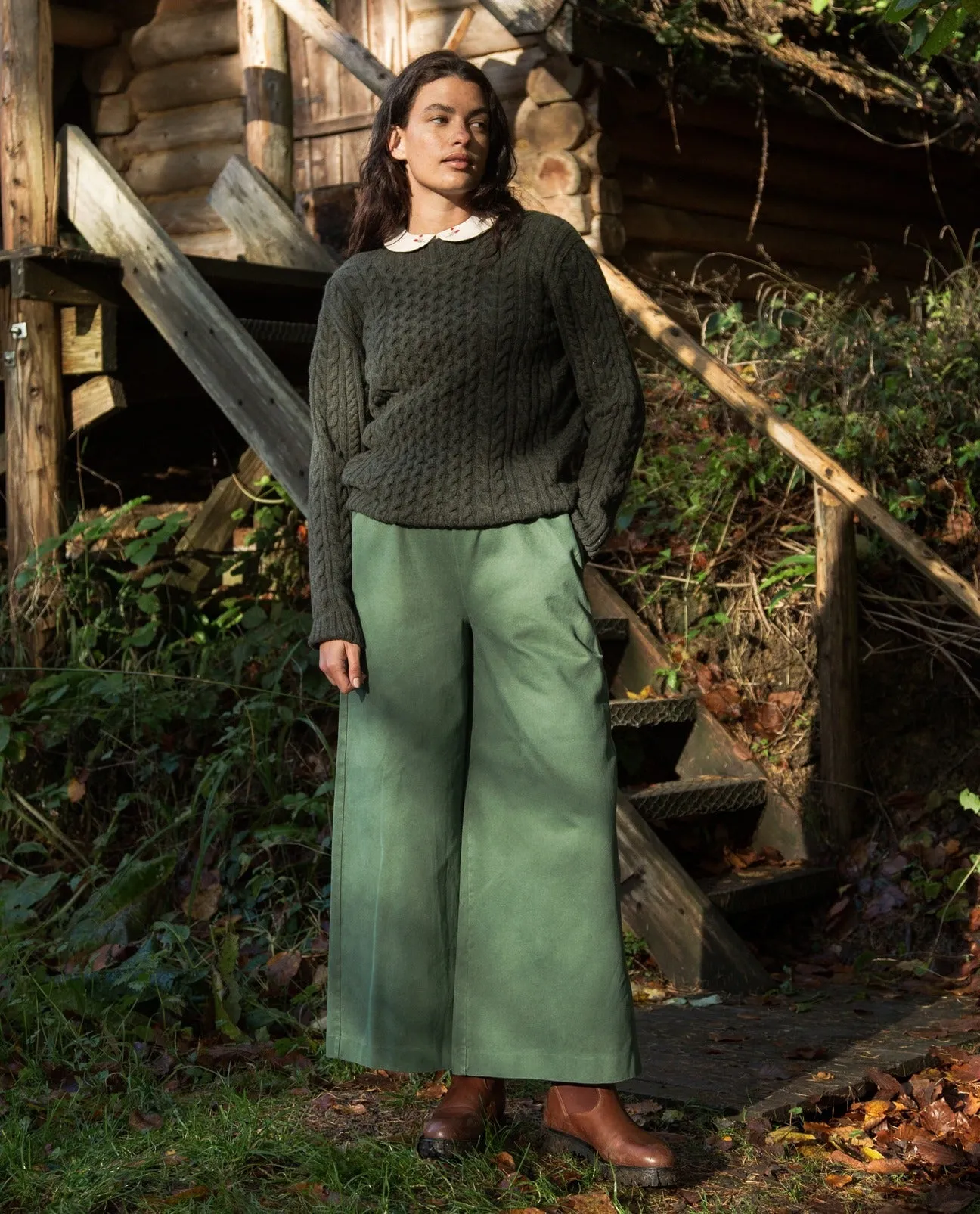 Danya Organic Cotton Twill Trouser in Washed Olive sold by Beaumont Organic