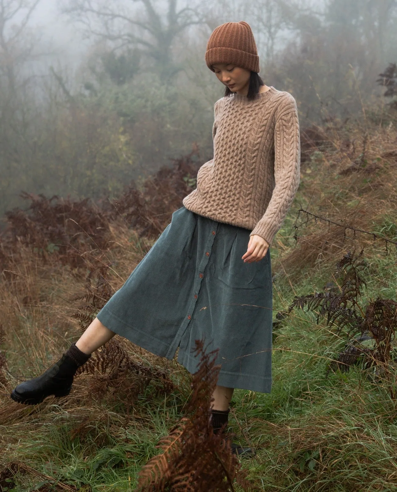 Alyvia Organic Cotton Cord Skirt in Petrol sold by Beaumont Organic