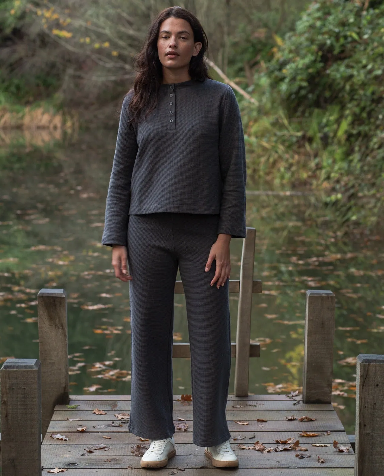 Sorrel Organic Cotton Waffle Trouser in Slate sold by Beaumont Organic