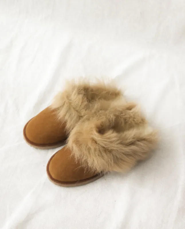 Ruby Sheepskin Slippers In Tan made by Beaumont Organic