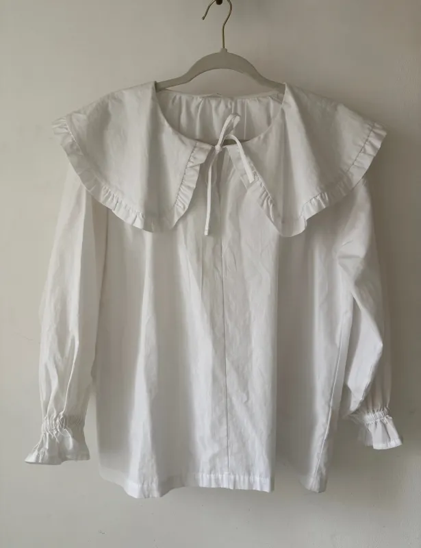 Camilla Organic Cotton Poplin Blouse in White S Preloved made by Beaumont Organic
