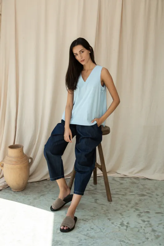 Azure Organic Cotton Poplin Top in Powder Blue made by Beaumont Organic