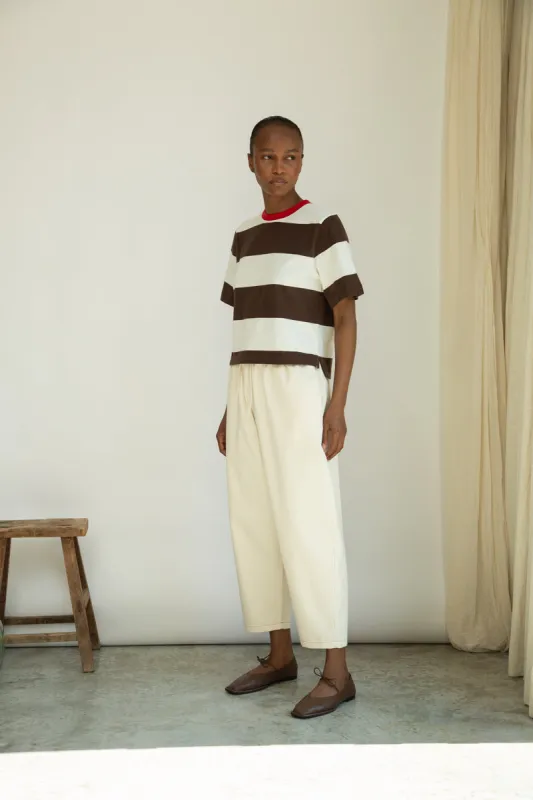 Bay-Sue Organic Cotton Jersey Stripe Top in Cacao & White Wide Stripe made by Beaumont Organic