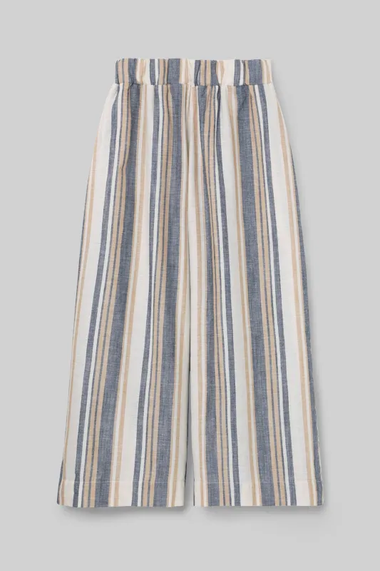 Mazu-Sue Organic Cotton Woven Trousers in Beige Multi Stripe made by Beaumont Organic