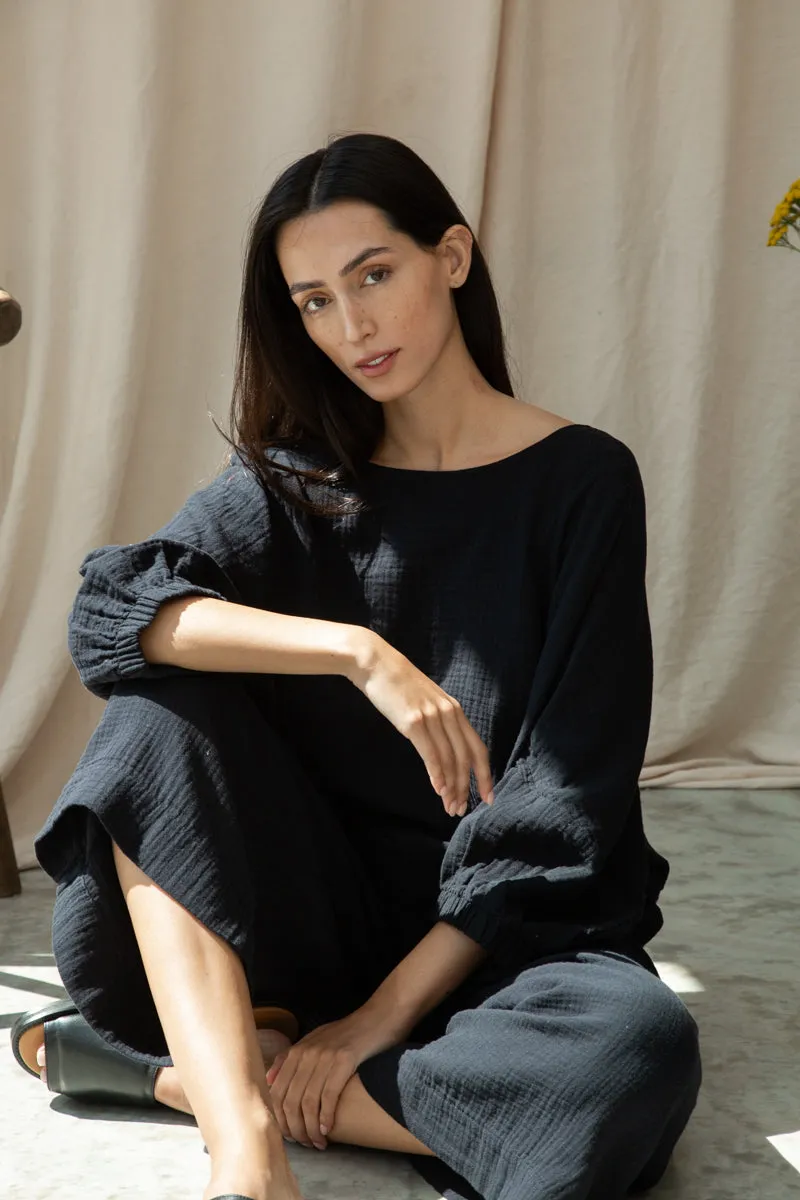 Ivy Organic Cotton Cheesecloth Top in Black sold by Beaumont Organic product image thumbnail 3