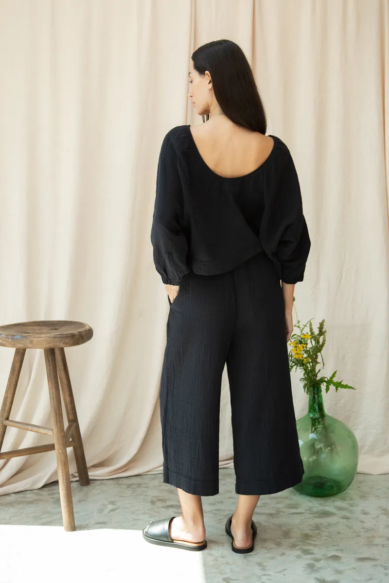 Evora Organic Cotton Cheesecloth Trousers in Black sold by Beaumont Organic product image thumbnail 3