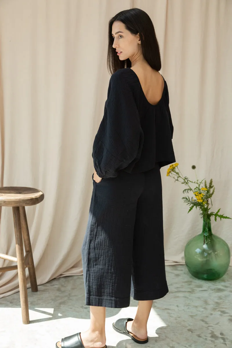 Evora Organic Cotton Cheesecloth Trousers in Black sold by Beaumont Organic product image thumbnail 5