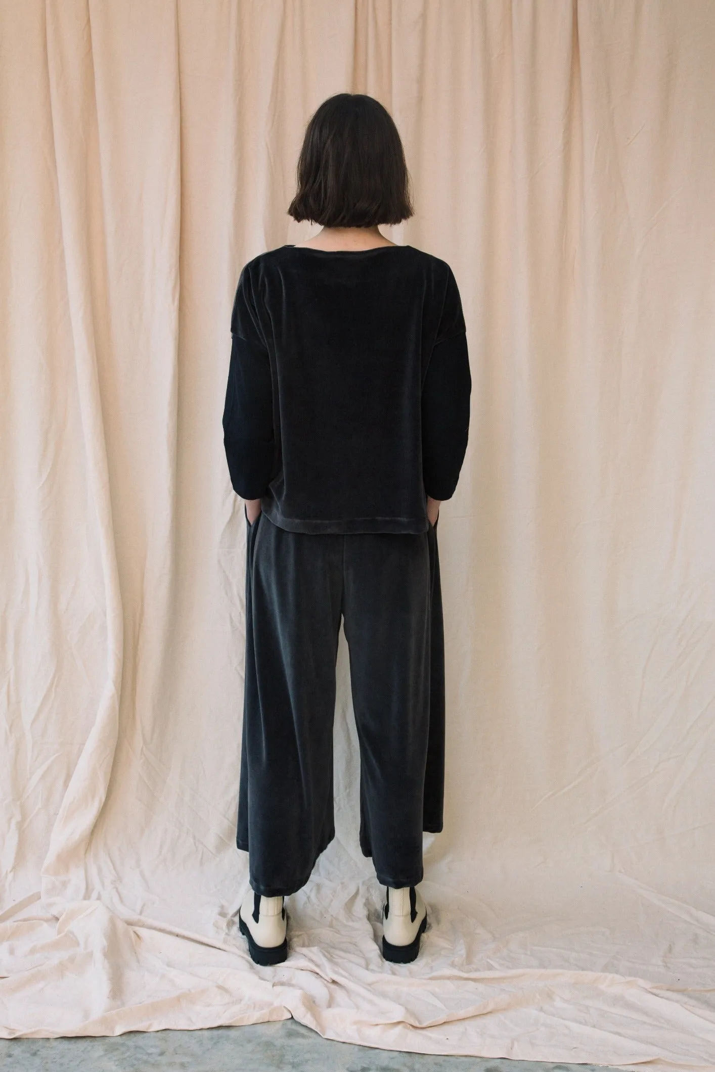 Odette Organic Cotton Velour Trouser in Charcoal sold by Beaumont Organic product image thumbnail 3