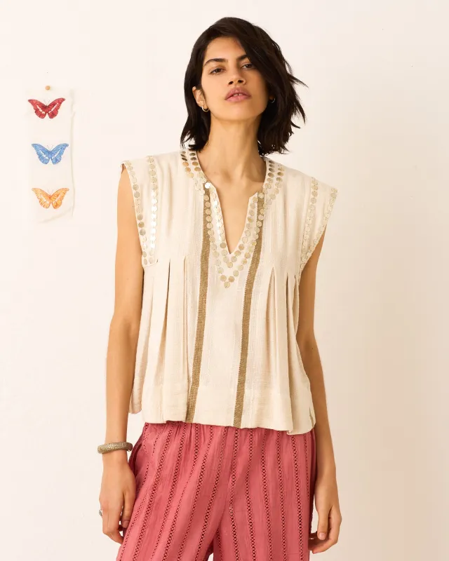 Nehru White Sage Coin Top made by Alix of Bohemia