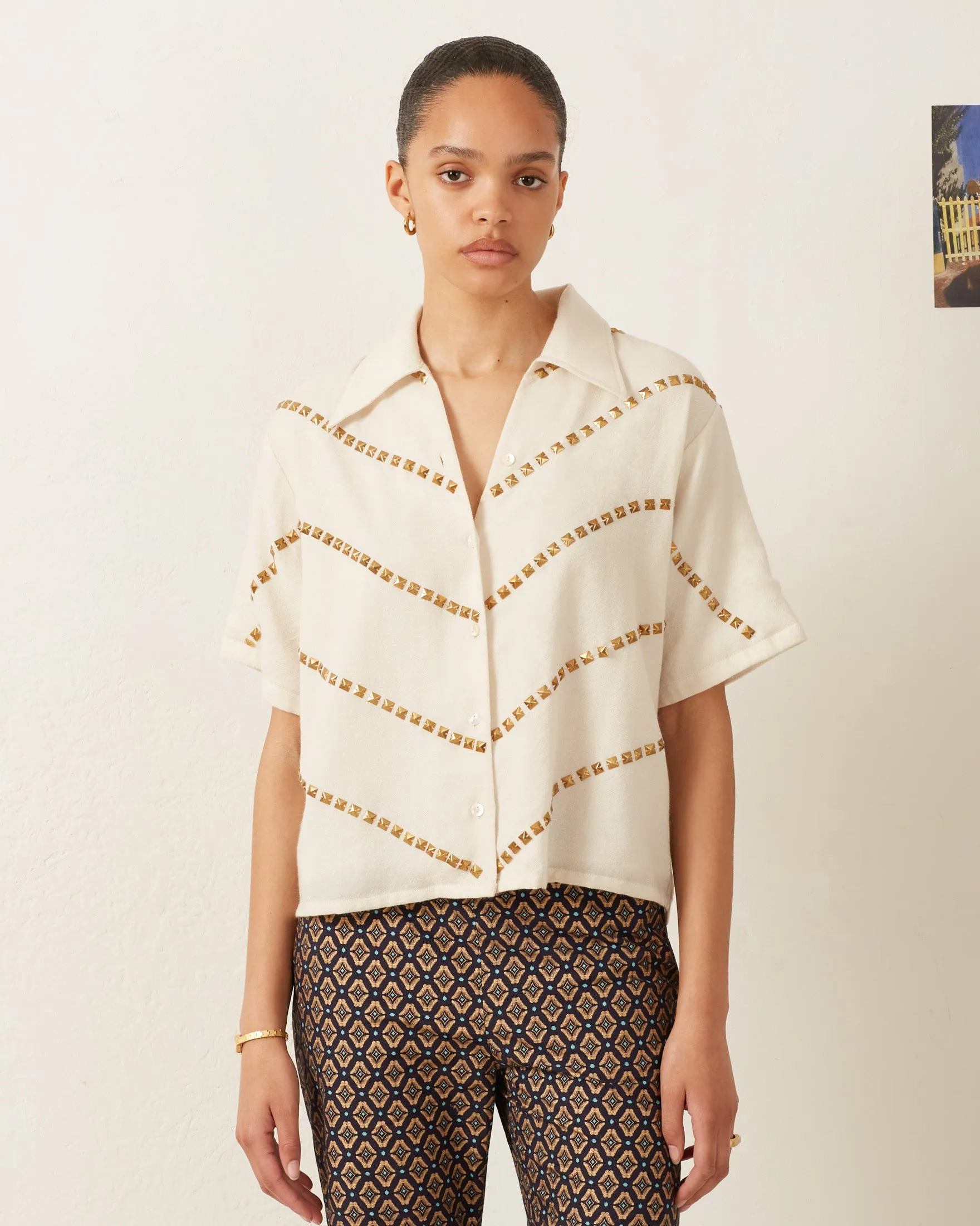 Stevie Whitegold Studded Shirt sold by Alix of Bohemia