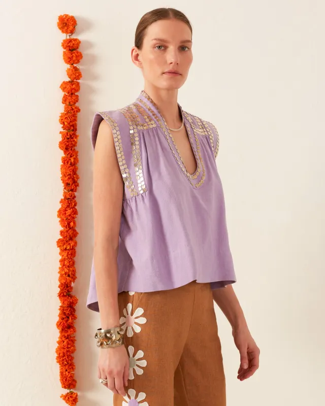 Nehru Lavender Coin Top made by Alix of Bohemia