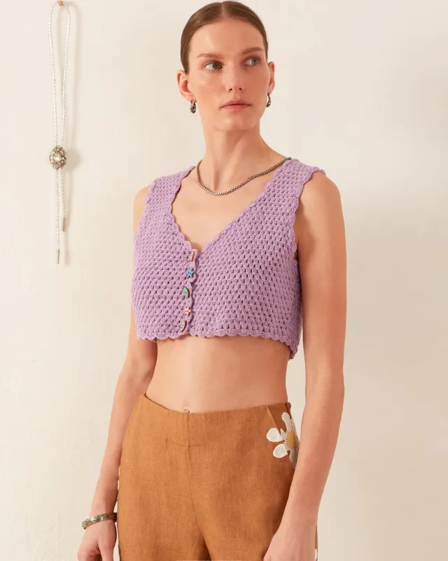 Ludi Lavender Crochet Top sold by Alix of Bohemia