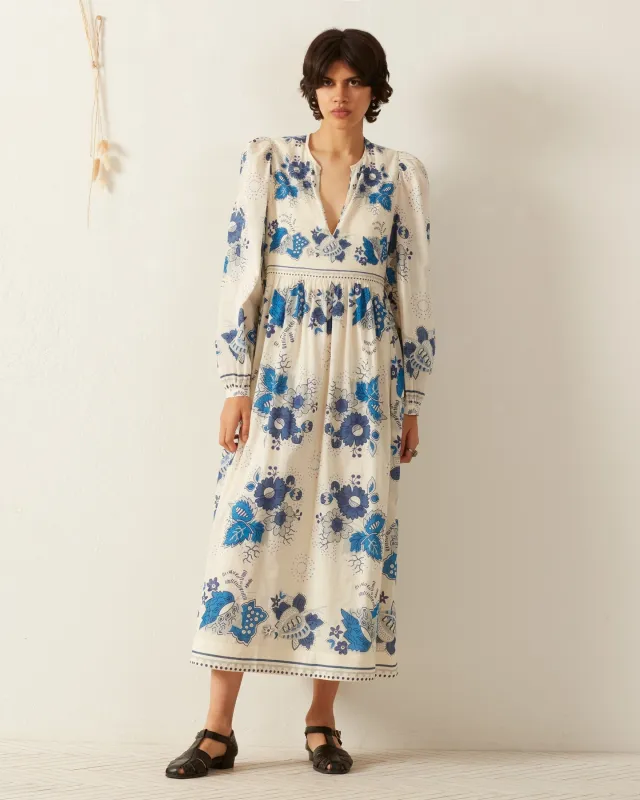 Winifred Blue China Panel Dress made by Alix of Bohemia