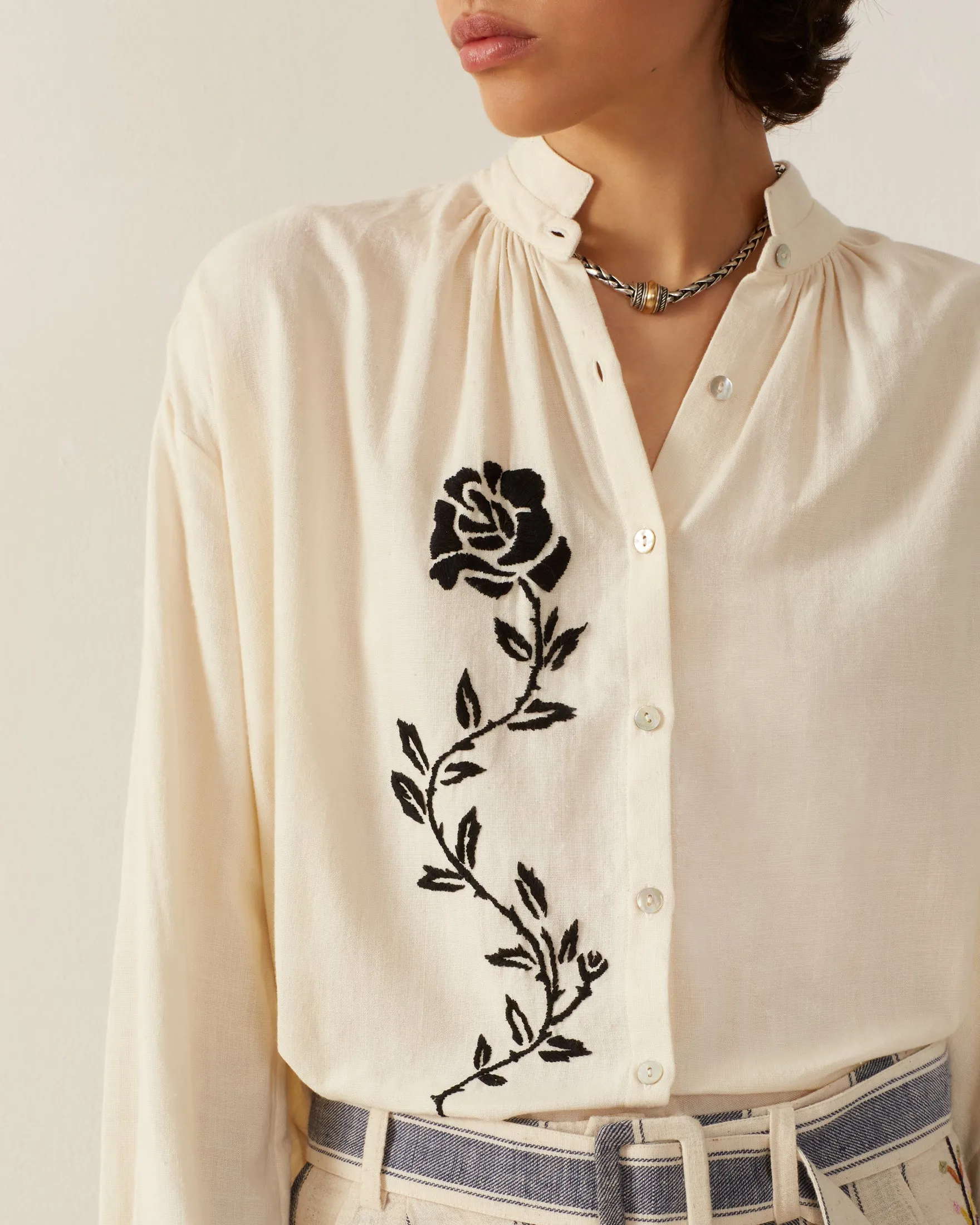 Kiki Noir Rose Embroidered Shirt sold by Alix of Bohemia product image thumbnail 4