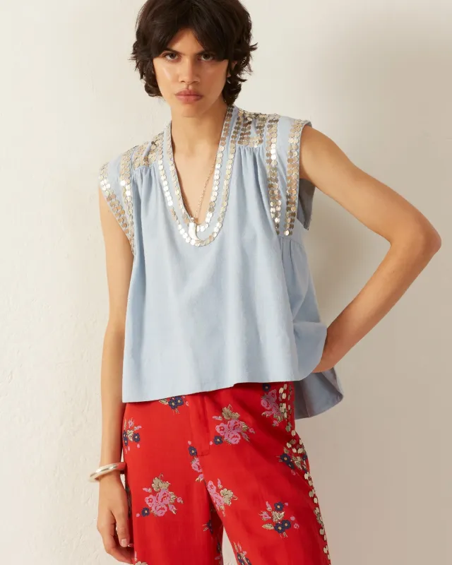 Nehru Silver Sky Top made by Alix of Bohemia