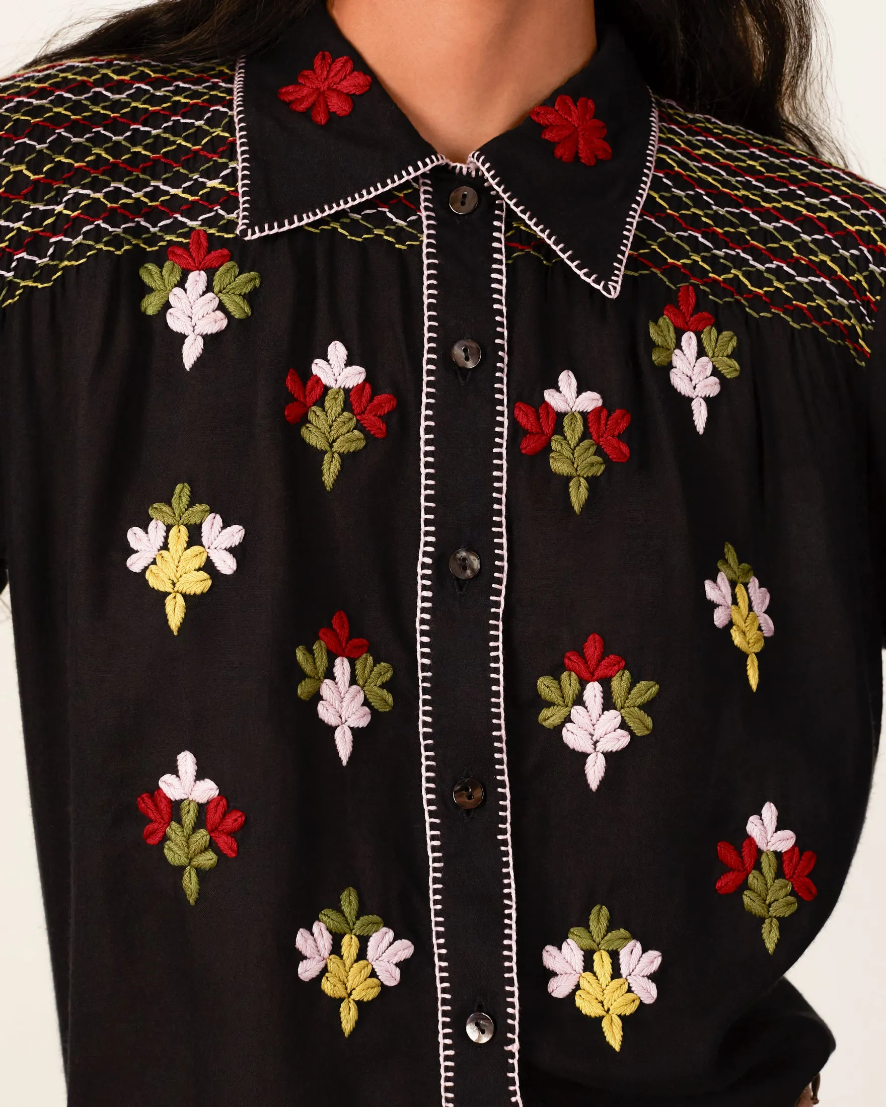 Priscilla Smoke Smocked Blouse sold by Alix of Bohemia product image thumbnail 3