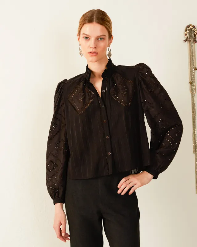 Annabel Ebony Eyelet Shirt made by Alix of Bohemia