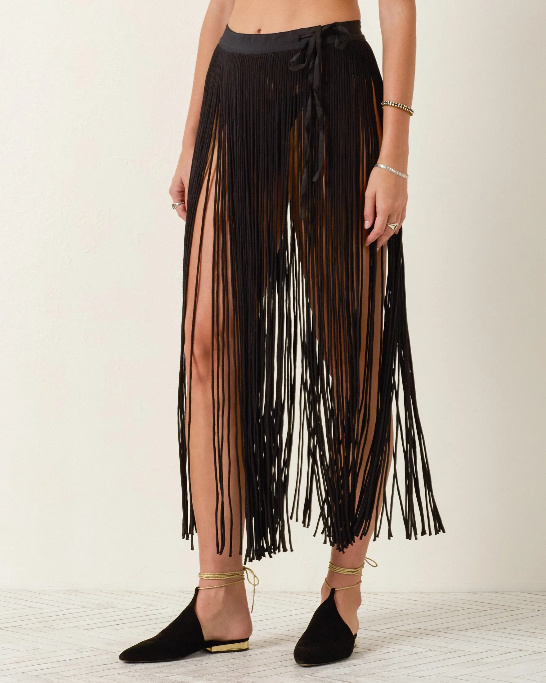 Vanessa Onyx Fringe Skirt sold by Alix of Bohemia