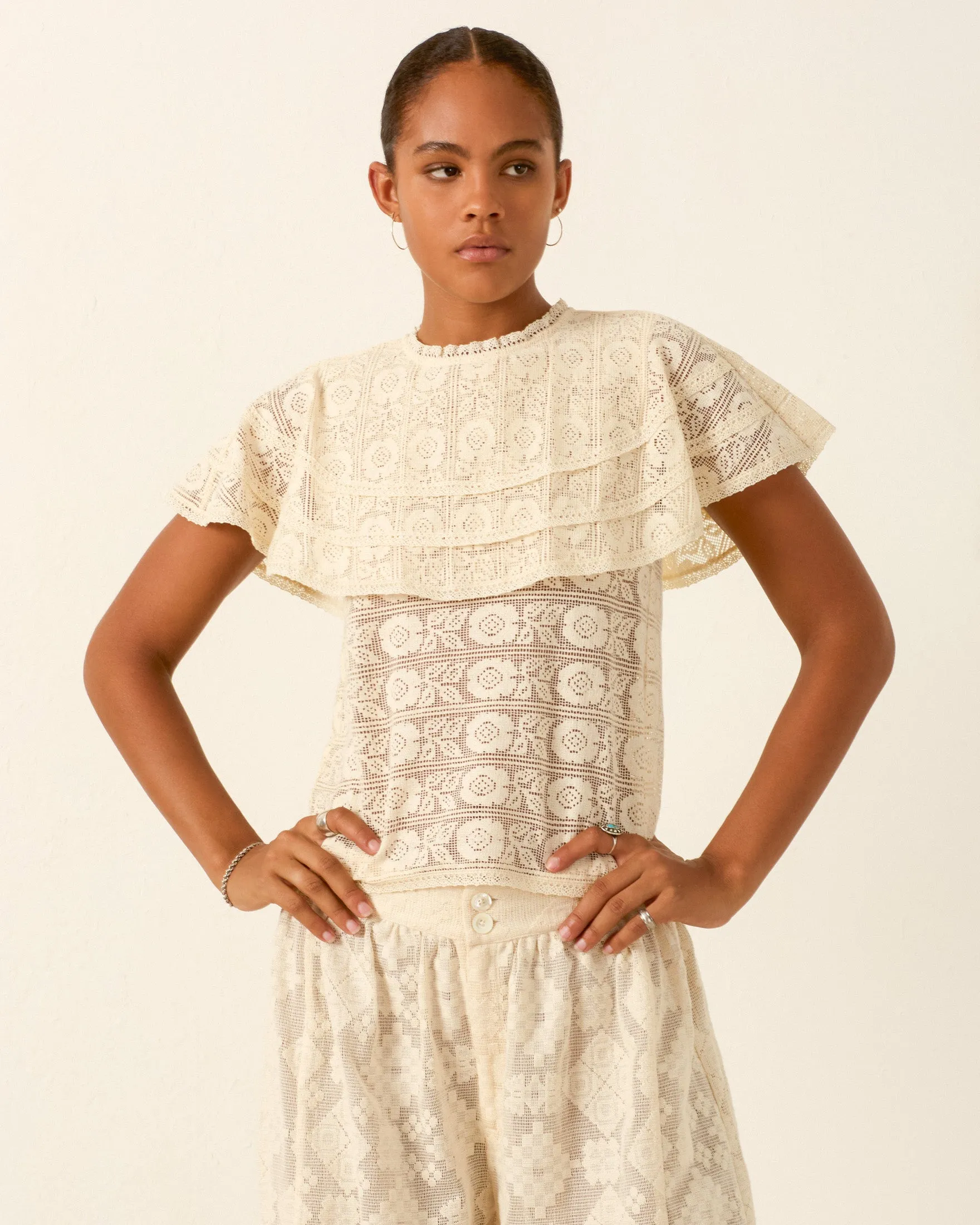 Elsie Ecru Daisy Lace Top sold by Alix of Bohemia