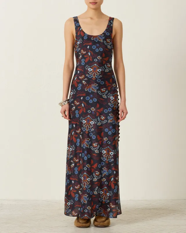 Adele Indigo Kilim Silk Dress made by Alix of Bohemia
