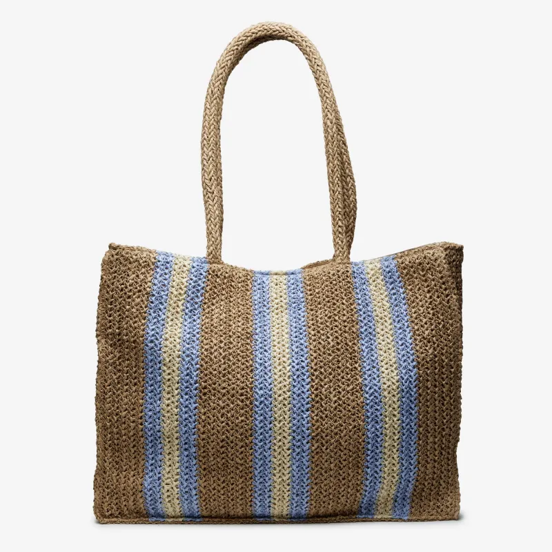 Naples Paper Straw Tote Bag in Natural Blue made by Wyeth