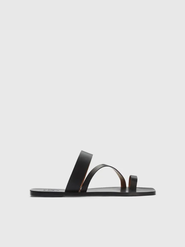 Saletto Black Leather Flat sandals made by ATP Atelier