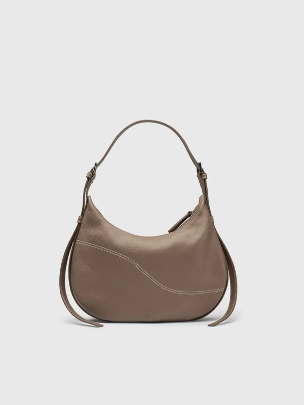 Liveri Tahini/Contrast Stitch Grained Leather Small hobo bag made by ATP Atelier