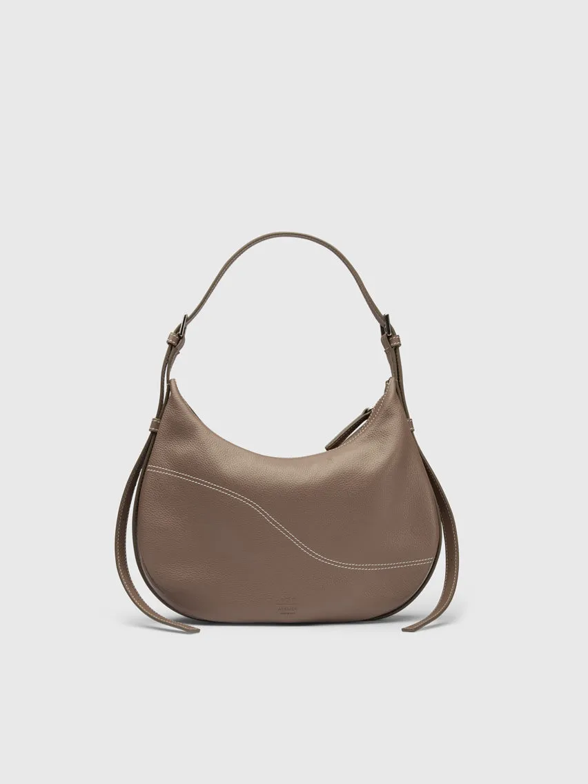 Liveri Tahini/Contrast Stitch Grained Leather Small hobo bag sold by ATP Atelier