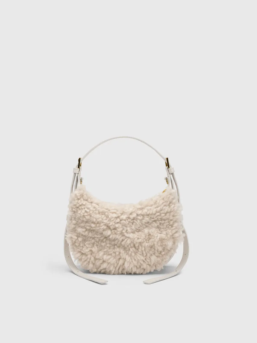 Silea Vanilla/Linen Shearling/Leather Mini hobo bag sold by ATP Atelier