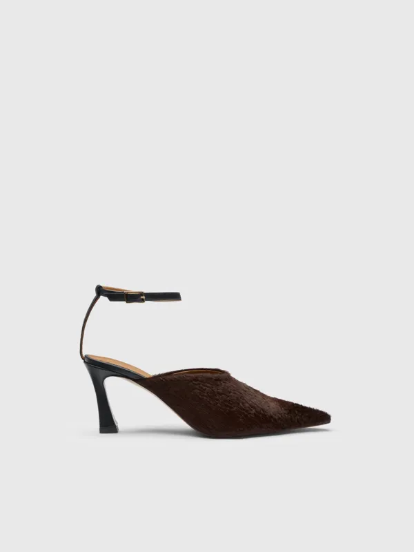 Bema Walnut Embossed Pony/Nappa Ankle strap heels sold by ATP Atelier