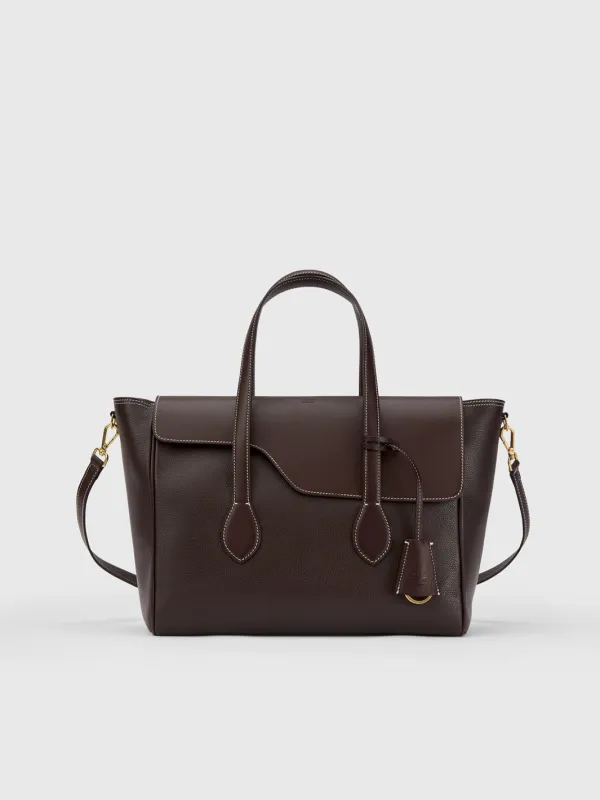 Merlara Walnut/Contrast Stitch Grained Leather Large handbag made by ATP Atelier