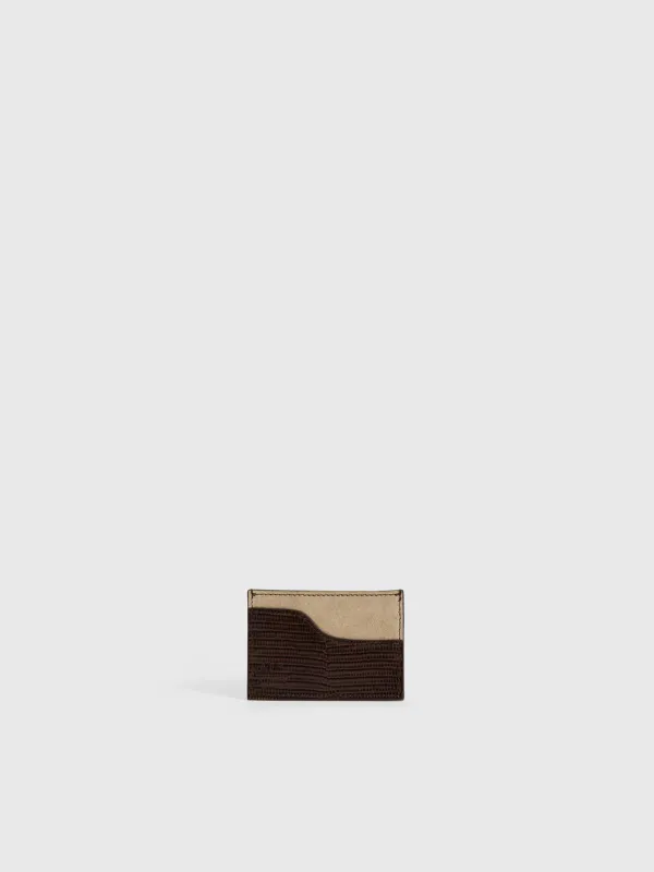 Vinci Avena/Walnut Printed Lizard/Suede Card holder made by ATP Atelier