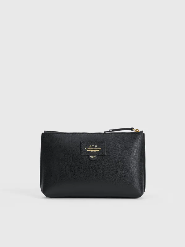 Solaio Black Grained Leather Beauty Bag made by ATP Atelier