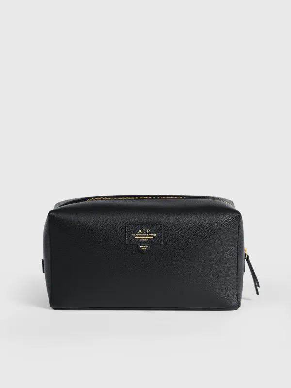 Pomaia Black Grained Leather Beauty Bag made by ATP Atelier
