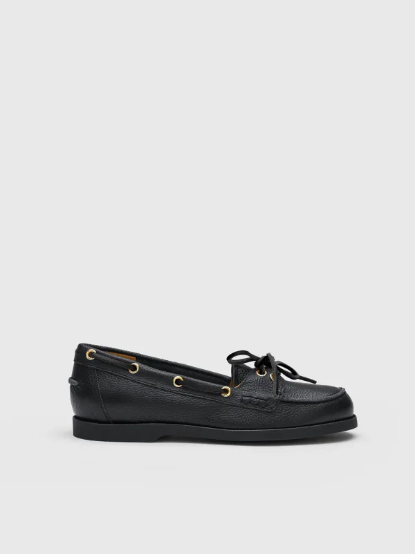 Nesso Black Grained Leather Boat shoes made by ATP Atelier