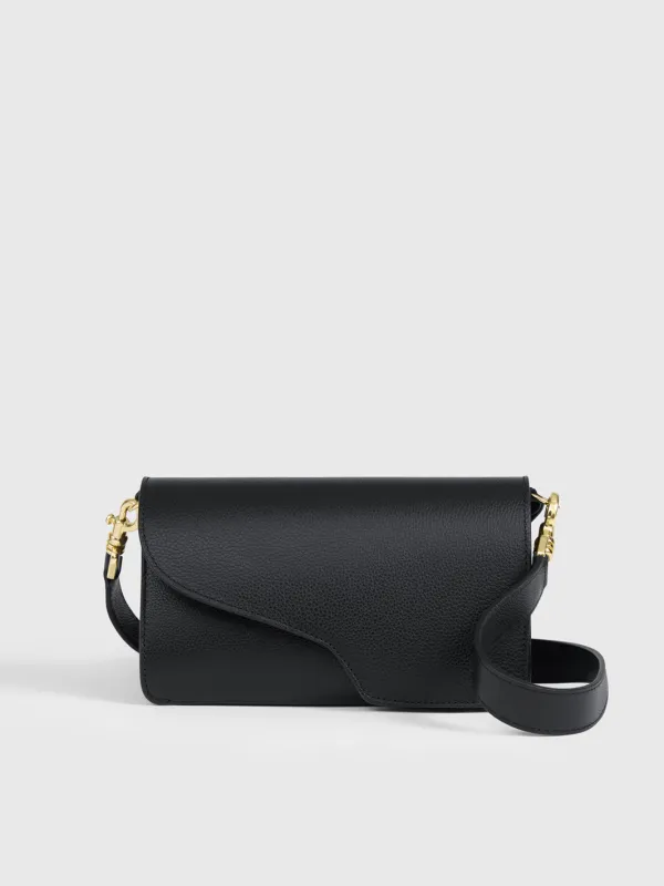 Assisi Black Grained Leather Shoulder Bag made by ATP Atelier