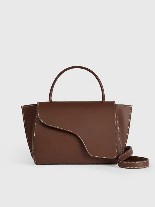 Arezzo Cannella/Contrast Stitch Leather Handbag made by ATP Atelier